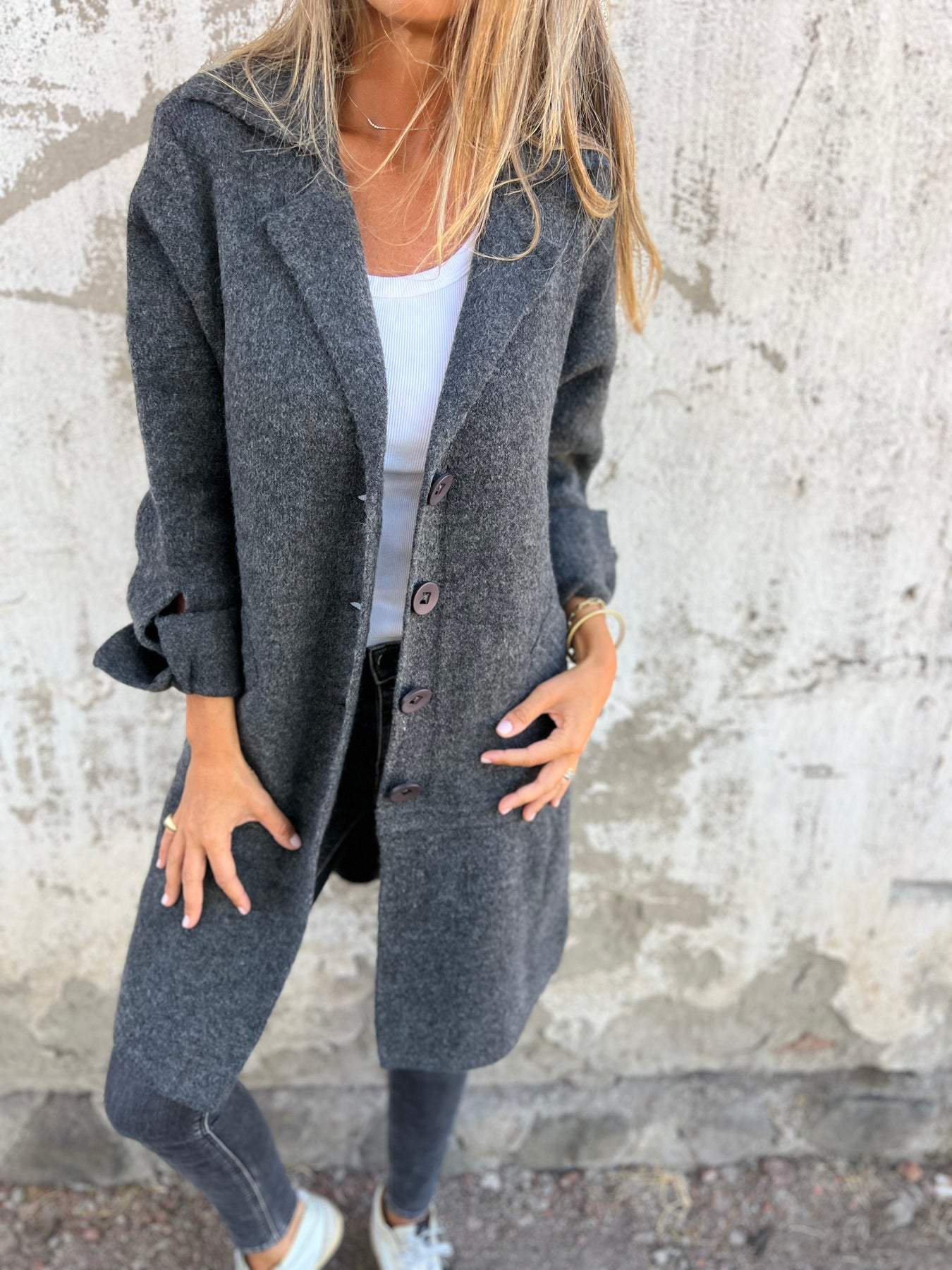 Dames Lange Jas met Casual Ontwerp en Comfortabele Pasvorm 4
