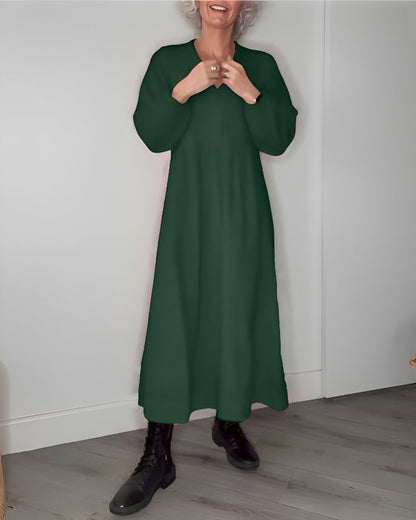 Dames Lange Jurk met V-Hals En Lange Mouwen Groen