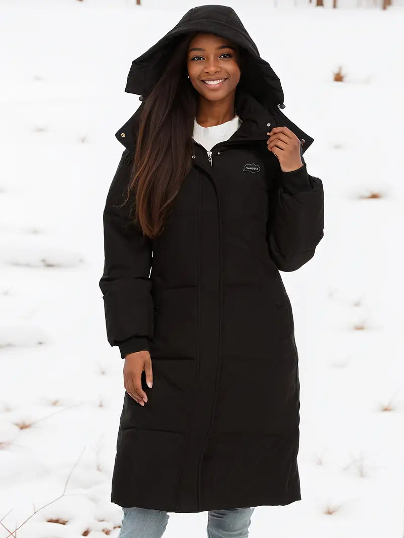 Dames Lange Winterjas met Capuchon en Gewatteerd Ontwerp 1