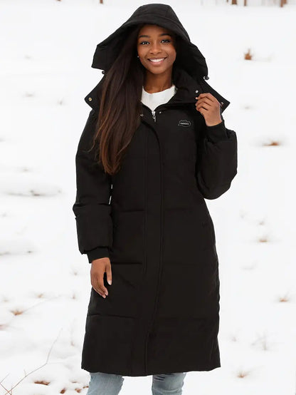 Dames Lange Winterjas met Capuchon en Gewatteerd Ontwerp 1