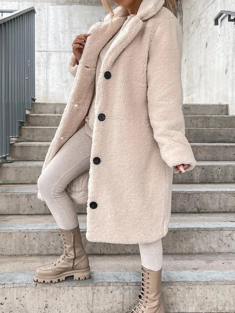 Dames Lange Winterjas met Fleece en Knoopsluiting 3
