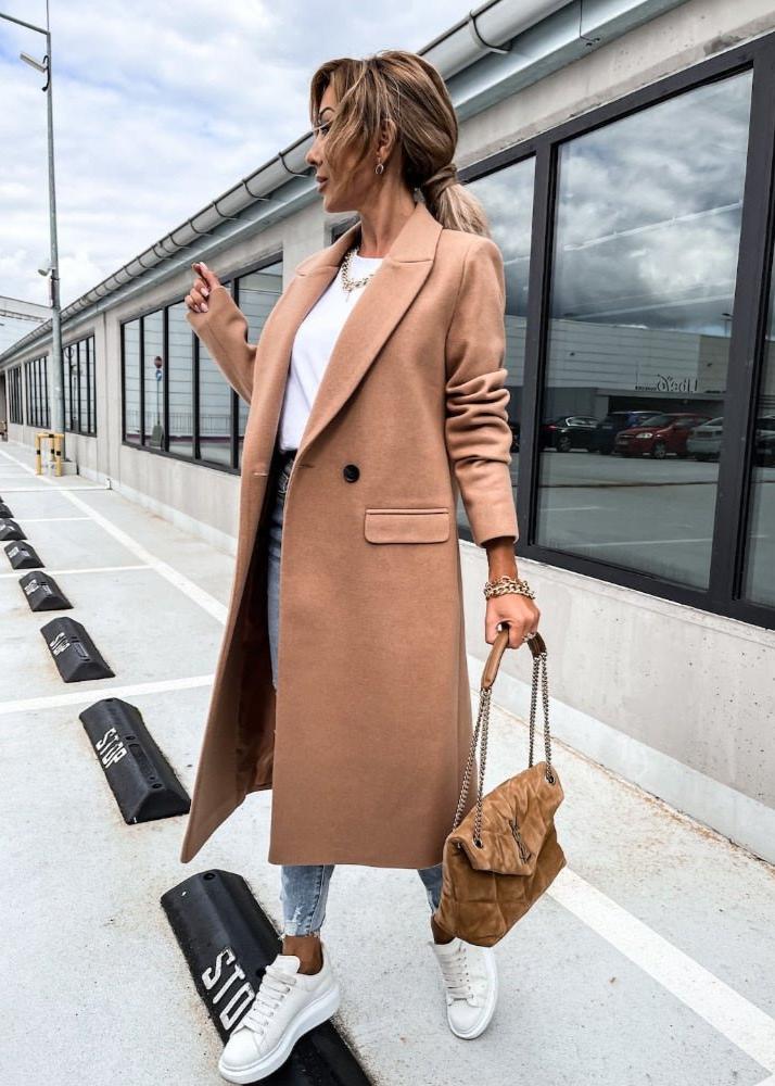 Dames Lange Winterjas met Getailleerde Pasvorm en Klassieke Stijl 7