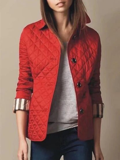 Dames Elegante Tussenjas met Getailleerde Pasvorm en Diamantstiksel Rood