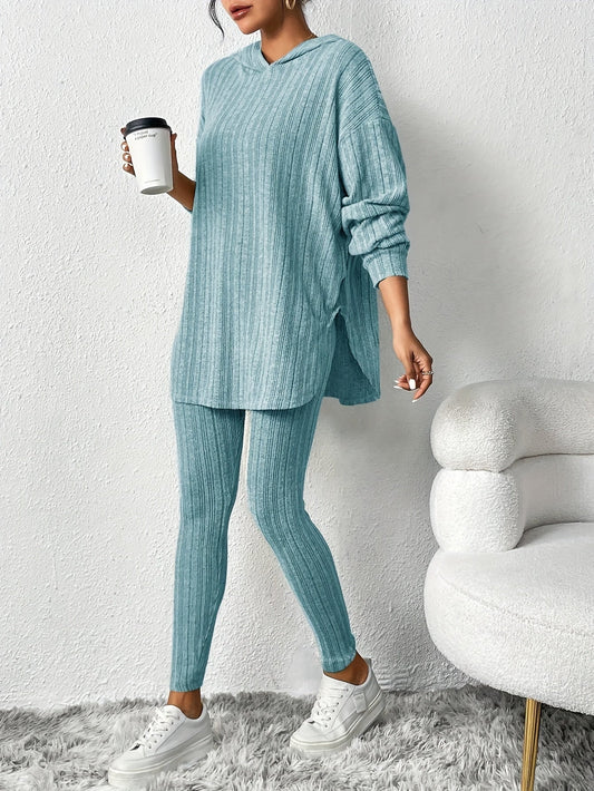 Dames Lounge Set met Geribbelde Oversized Top en Hoge Taille Legging Turquoise