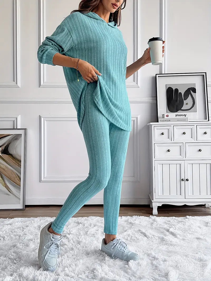 Dames Lounge Set met Geribbelde Oversized Top en Hoge Taille Legging