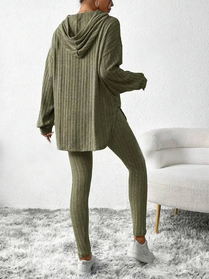 Dames Lounge Set met Geribbelde Oversized Top en Hoge Taille Legging