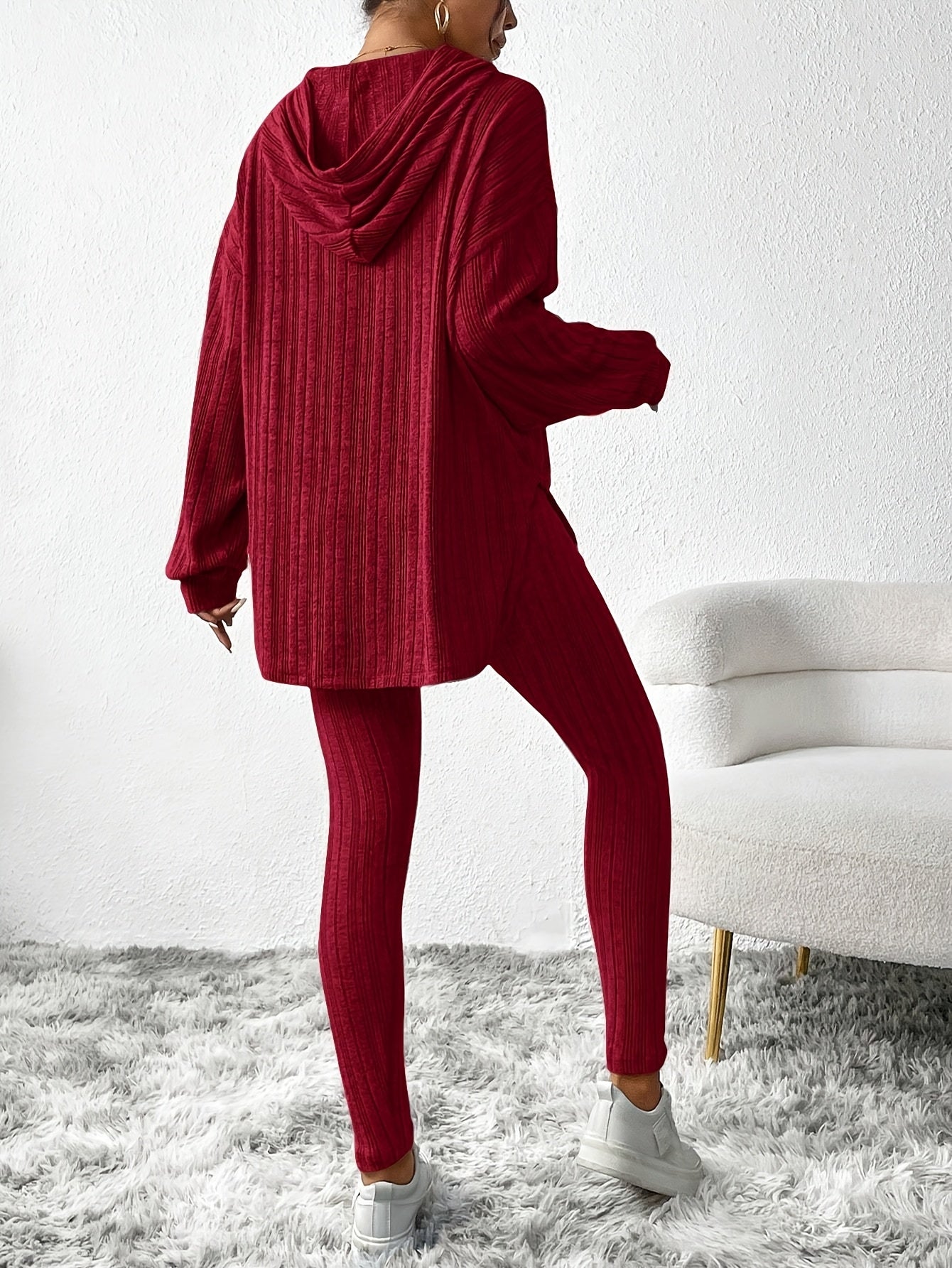 Dames Lounge Set met Geribbelde Oversized Top en Hoge Taille Legging