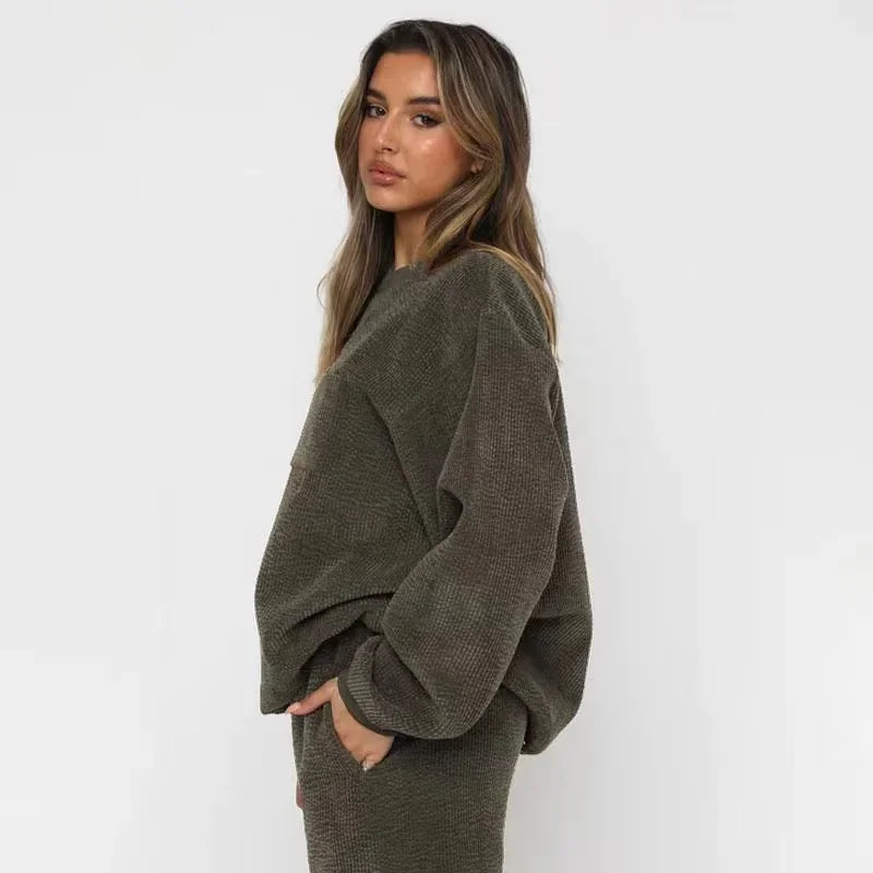 Dames Loungewear Set met Relaxed Fit en Corduroy Textuur 2