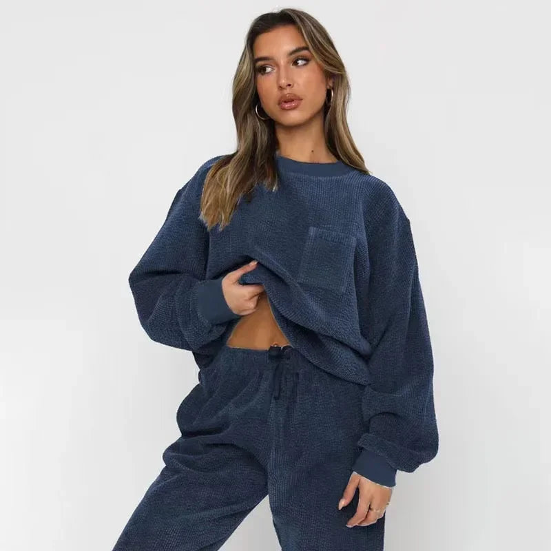 Dames Loungewear Set met Relaxed Fit en Corduroy Textuur 6