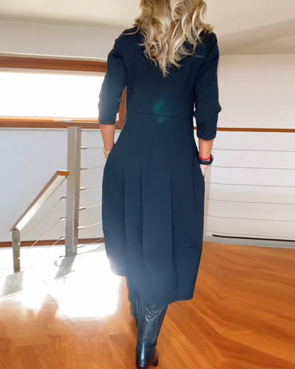 Dames Maxi Jurk met Ronde Hals en Lange Mouwen