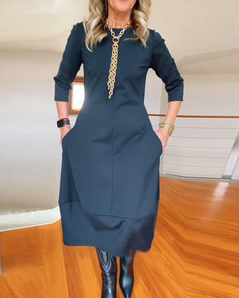 Dames Maxi Jurk met Ronde Hals en Lange Mouwen