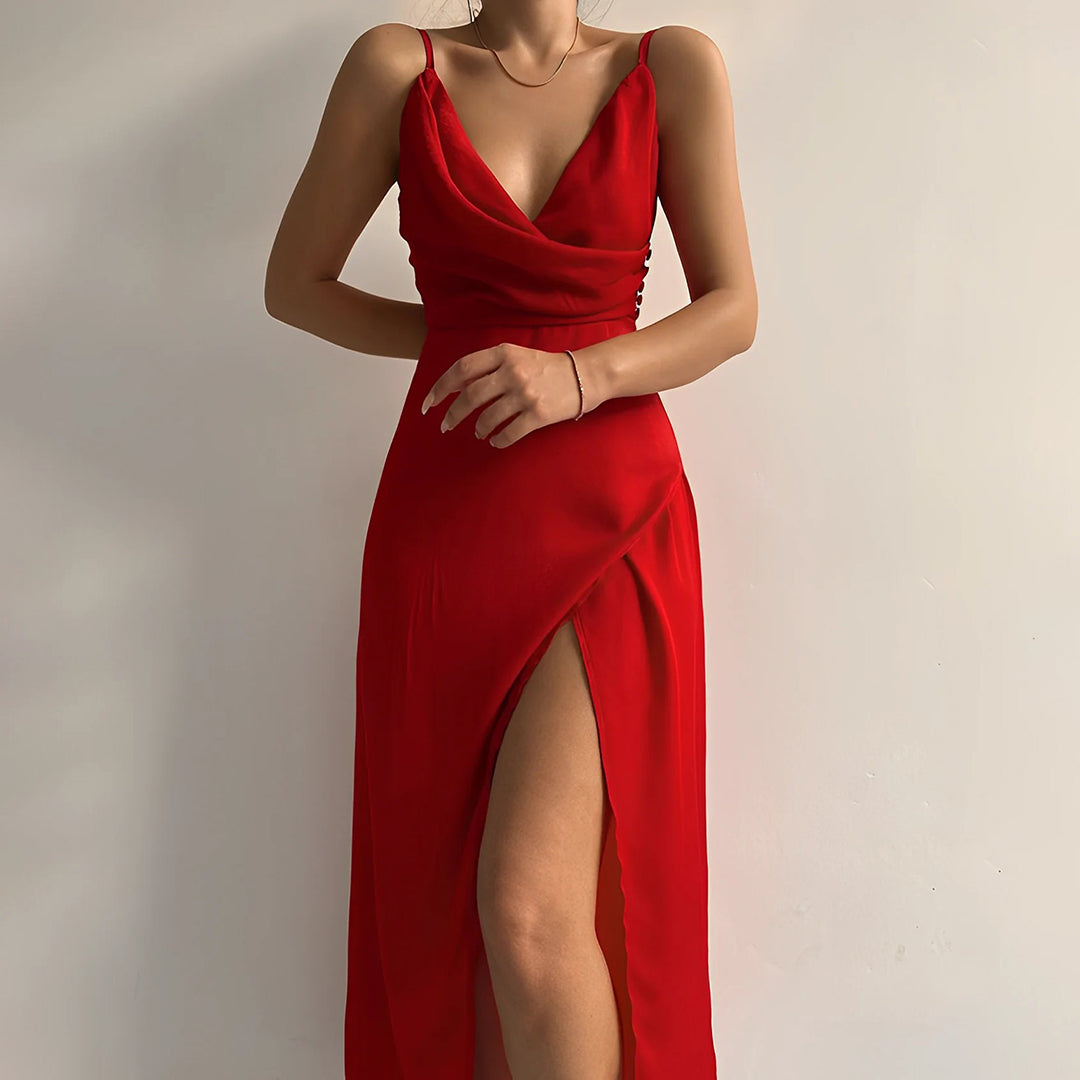 Dames Maxi Jurk met V-hals en Sleuf voor Zomeravonden 1