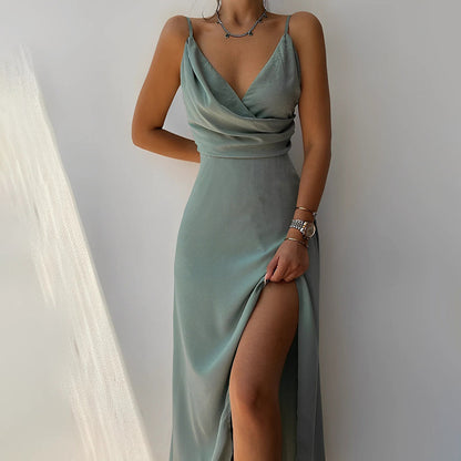 Dames Maxi Jurk met V-hals en Sleuf voor Zomeravonden 2