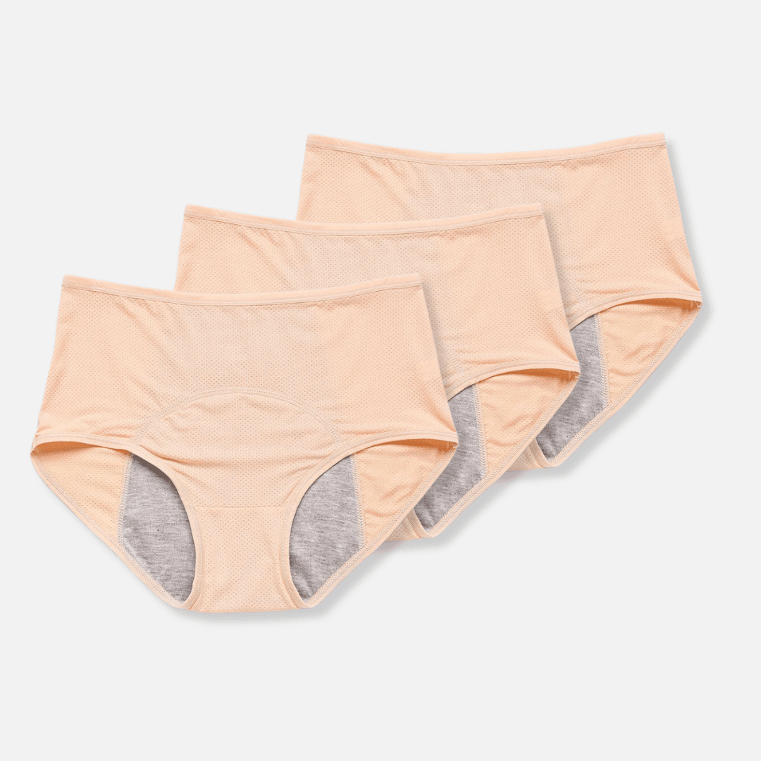 Dames Ondergoed Set van 3 met Menstruatiebescherming Katoen Beige