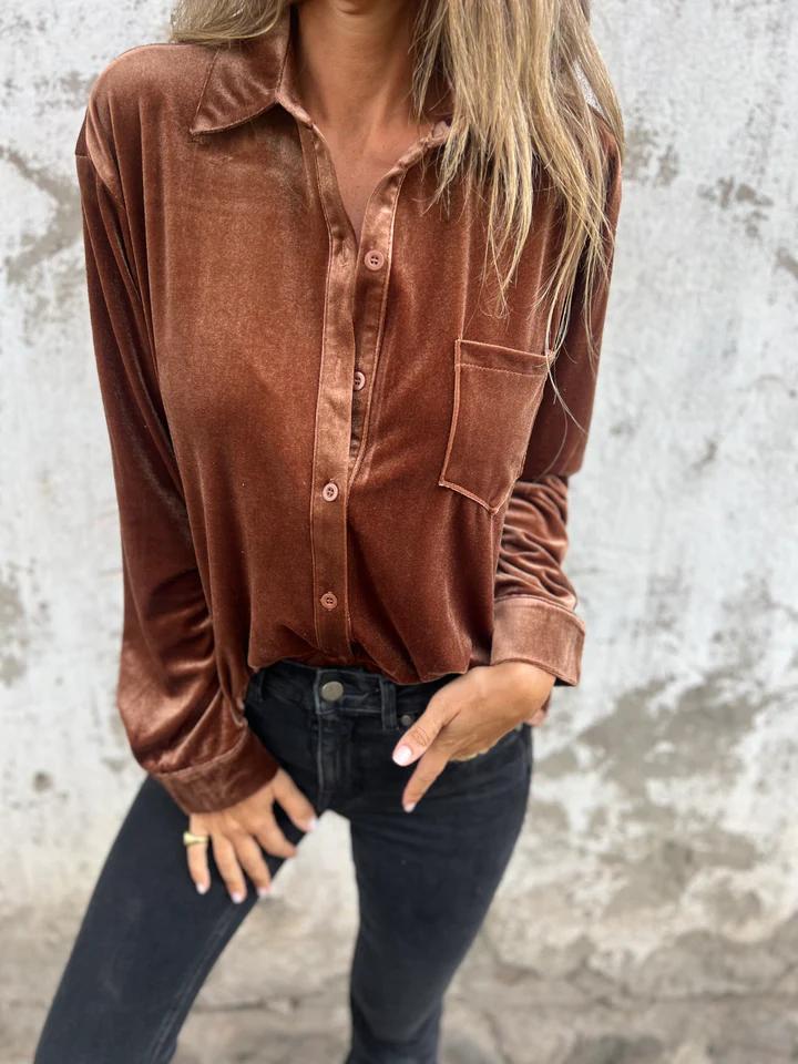 Dames Blouse van Fluweel Bruin