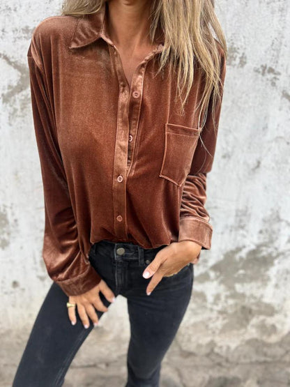 Dames Blouse van Fluweel Bruin