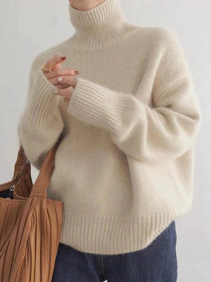 Dames Oversized Coltrui met Hoge Col en Geribde Mouwen 0