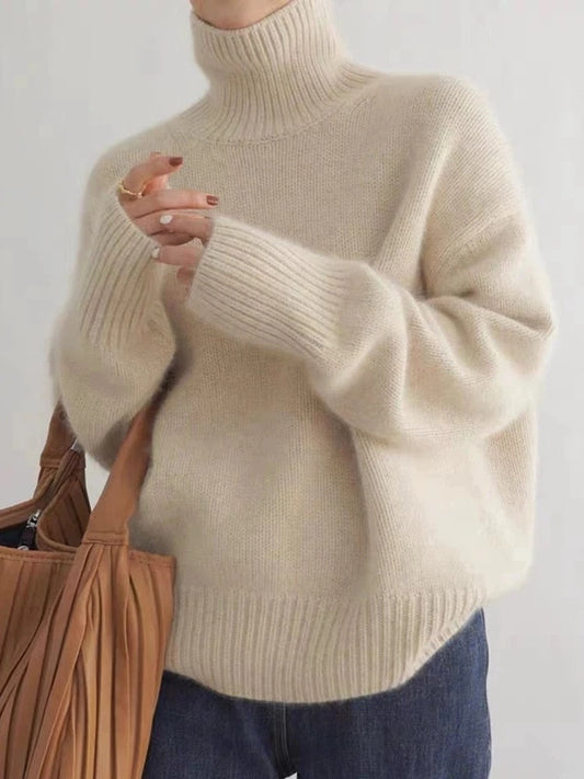 Dames Oversized Coltrui met Hoge Col en Geribde Mouwen 0