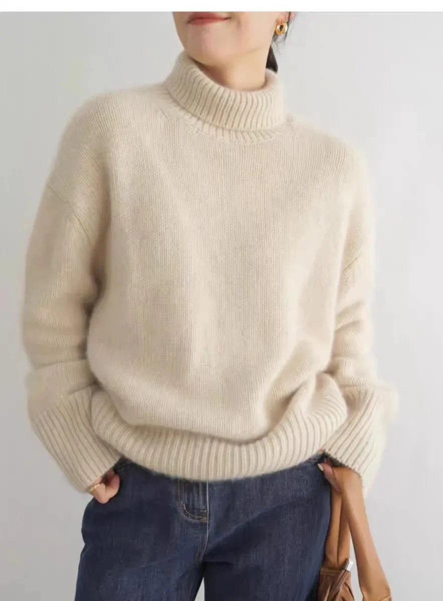 Dames Oversized Coltrui met Hoge Col en Geribde Mouwen 1