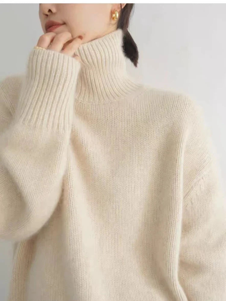 Dames Oversized Coltrui met Hoge Col en Geribde Mouwen 2