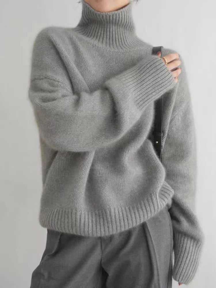 Dames Oversized Coltrui met Hoge Col en Geribde Mouwen 3