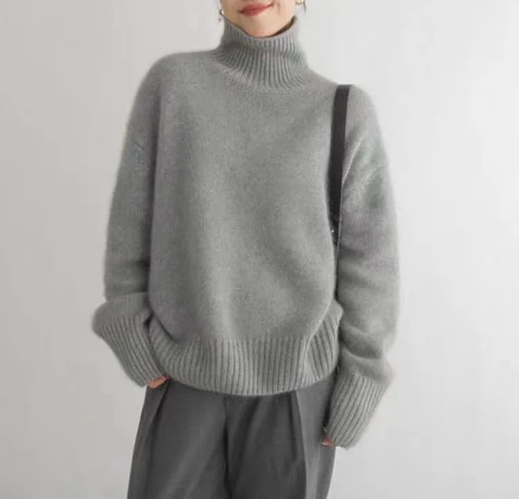 Dames Oversized Coltrui met Hoge Col en Geribde Mouwen 4