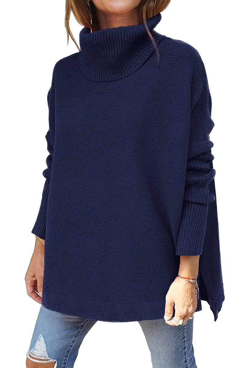 Dames Oversized Coltrui met Hoge Col Marineblauw