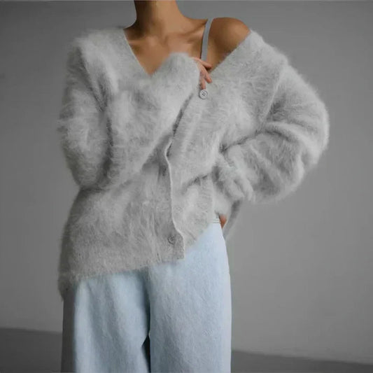 Dames Oversized Pullover van Kasjmier met Knoopsluiting en Luxe Comfort 0