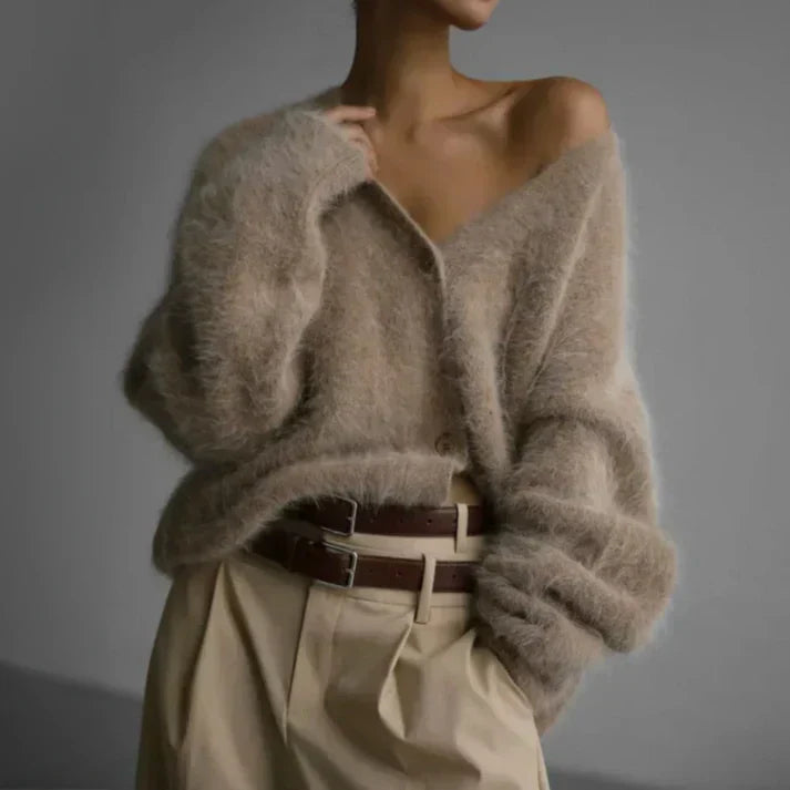 Dames Oversized Pullover met Knoopsluiting Beige