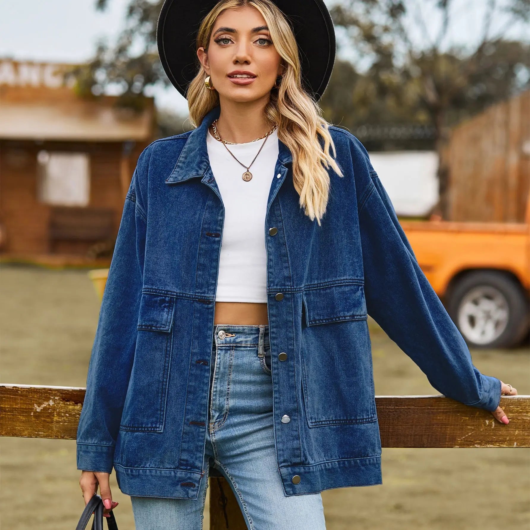 Dames Oversized Spijkerjack met Knoopsluiting en Lange Mouwen 2
