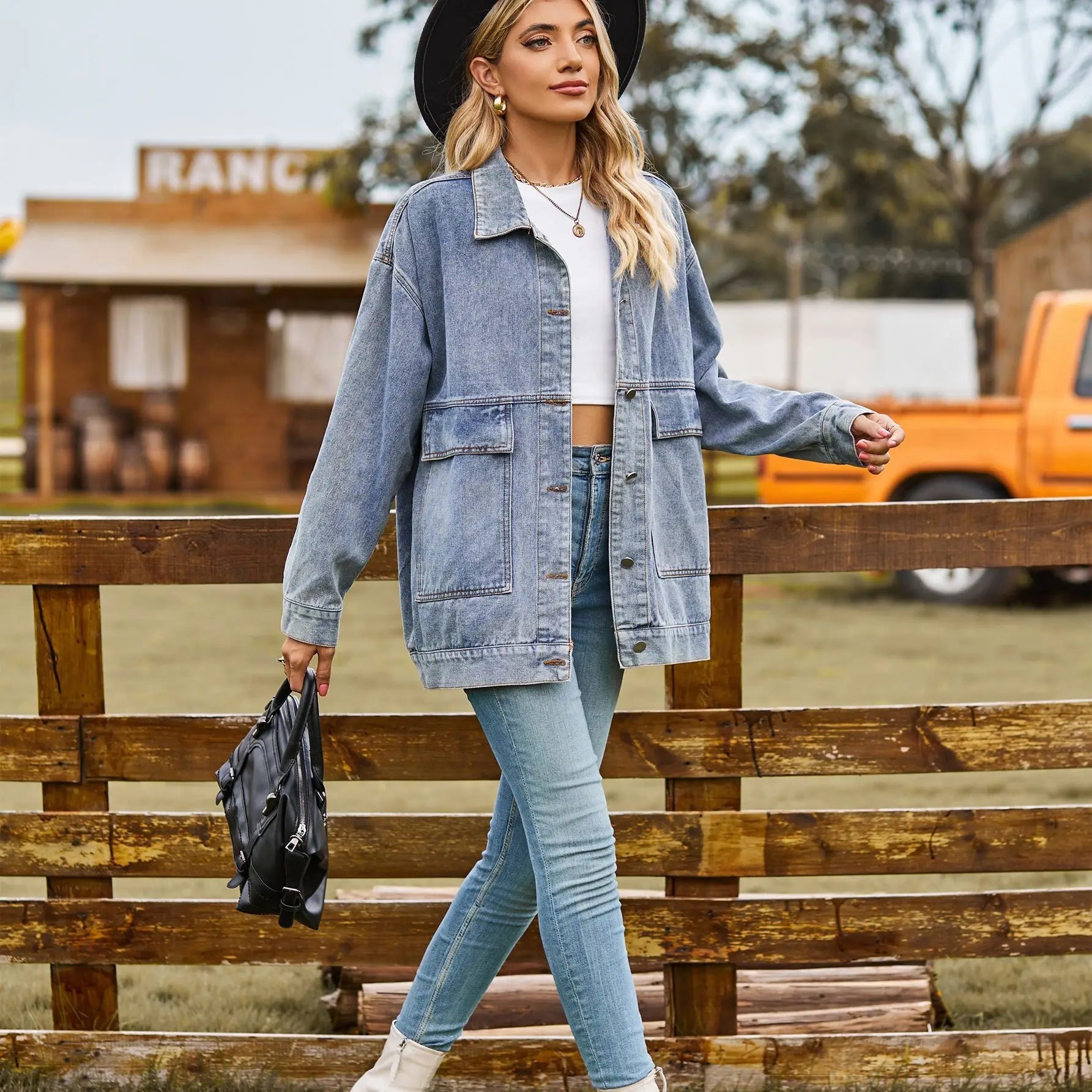 Dames Oversized Spijkerjack met Knoopsluiting en Lange Mouwen 3