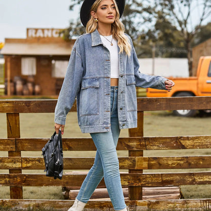 Dames Oversized Spijkerjack met Knoopsluiting en Lange Mouwen 3