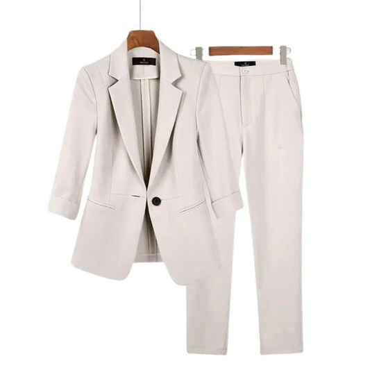 Dames Pak 2 Delig met Gestructureerde Blazer en Rechte Pantalon 0
