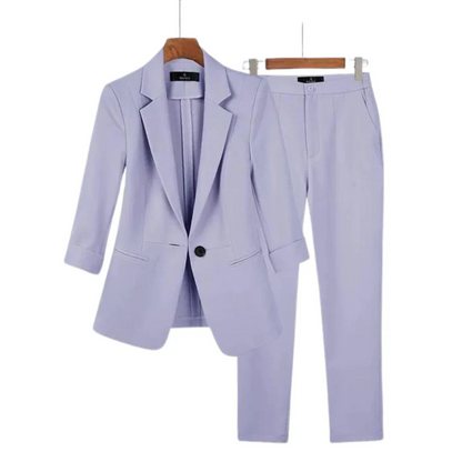 Dames Pak 2 Delig met Gestructureerde Blazer en Rechte Pantalon 6