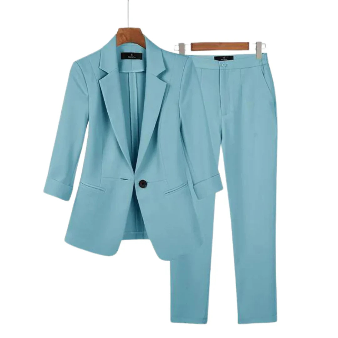 Dames Pak 2 Delig met Gestructureerde Blazer en Rechte Pantalon 7