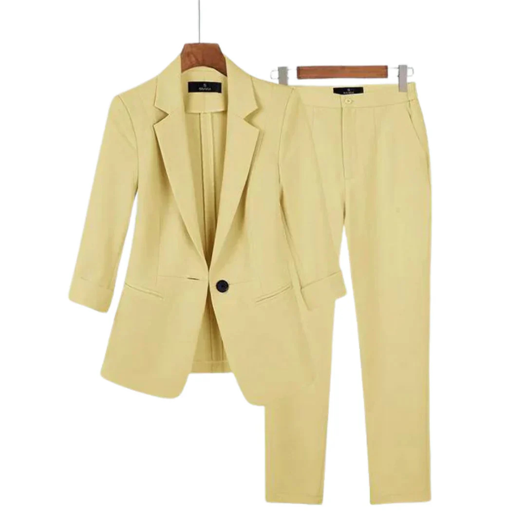 Dames Pak 2 Delig met Gestructureerde Blazer en Rechte Pantalon 8