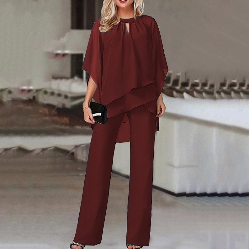 Dames Set met Glanzende Afwerking en Elegante Pasvorm Wijnrood