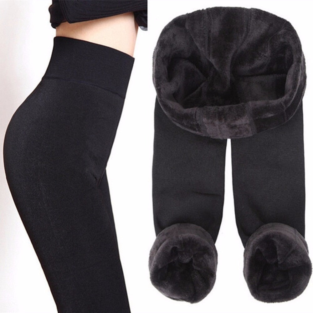 Dames Thermo Legging met Dikke Fleecevoering en Hoge Taille Zwart One-size