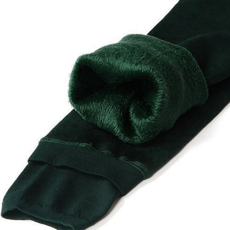 Dames Thermo Legging met Dikke Fleecevoering en Hoge Taille Groen One-size