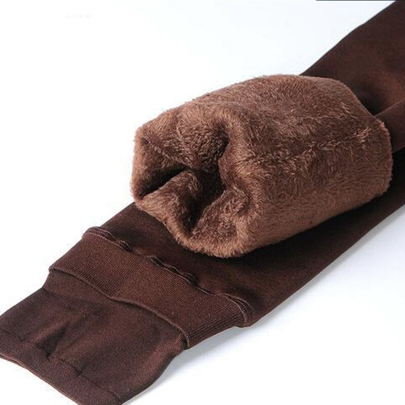 Dames Thermo Legging met Dikke Fleecevoering en Hoge Taille Bruin One-size