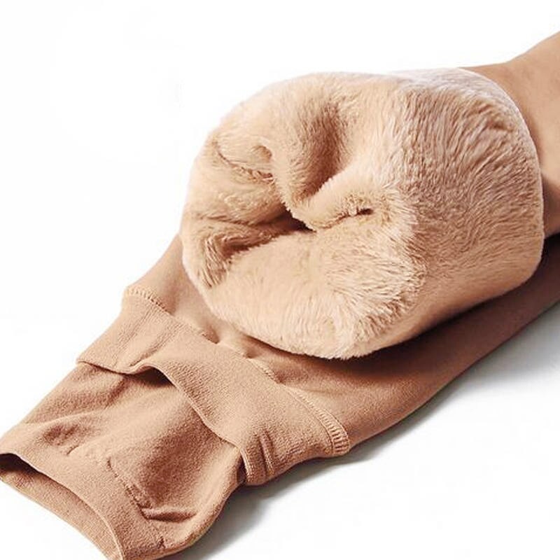 Dames Thermo Legging met Dikke Fleecevoering en Hoge Taille Beige One-size