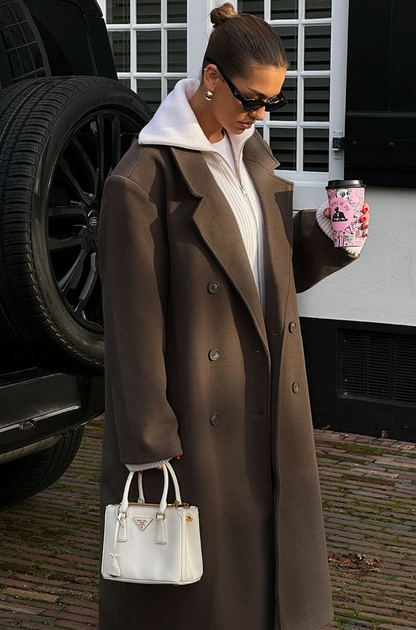 Dames Trenchcoat Double-Breasted Oversized met Reverskraag Bruin