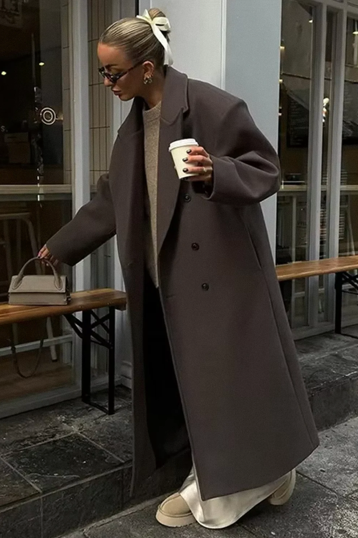 Dames Trenchcoat Double-Breasted Oversized met Reverskraag