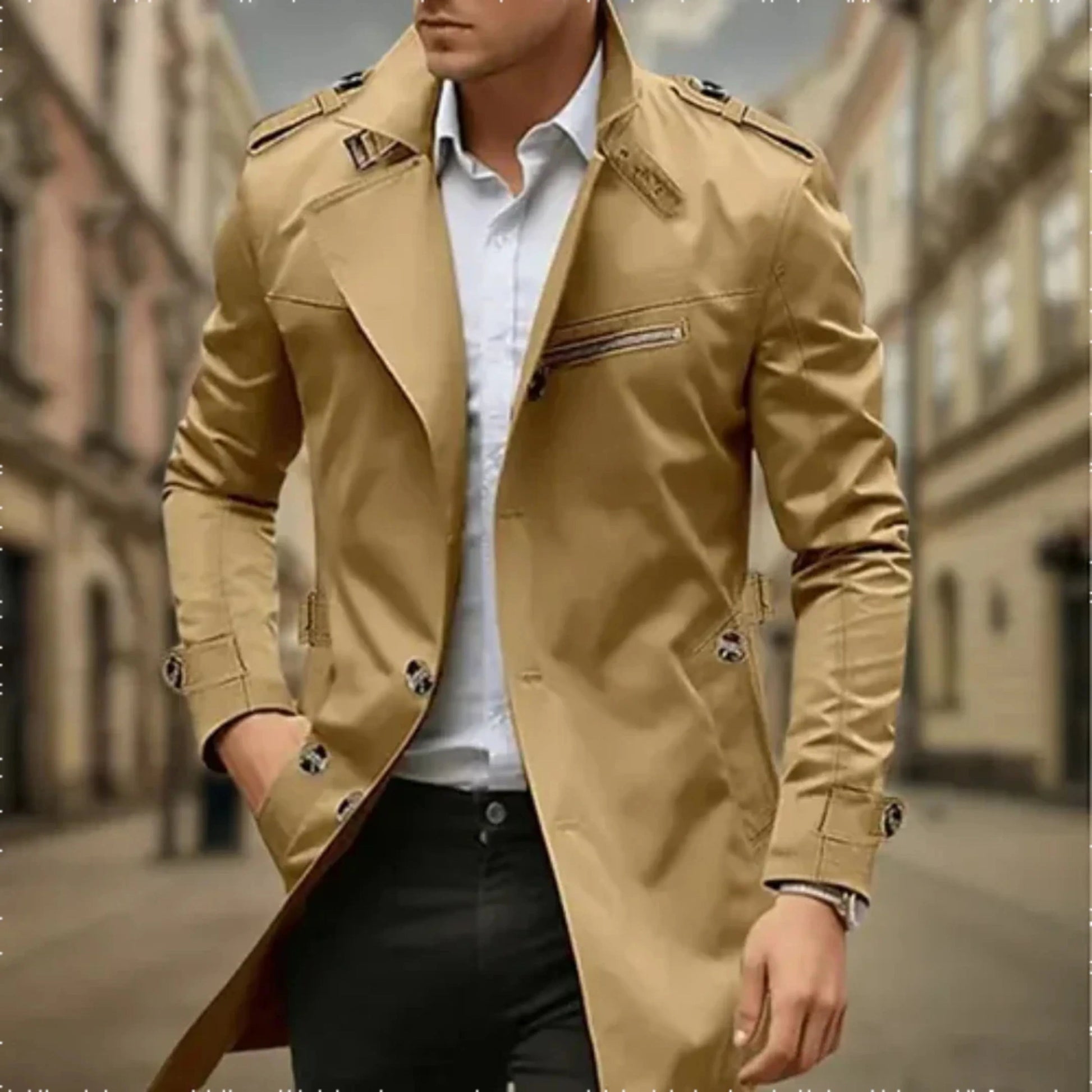 Dames Trenchcoat met Waterdichte Bescherming en Dubbele Knopen 1