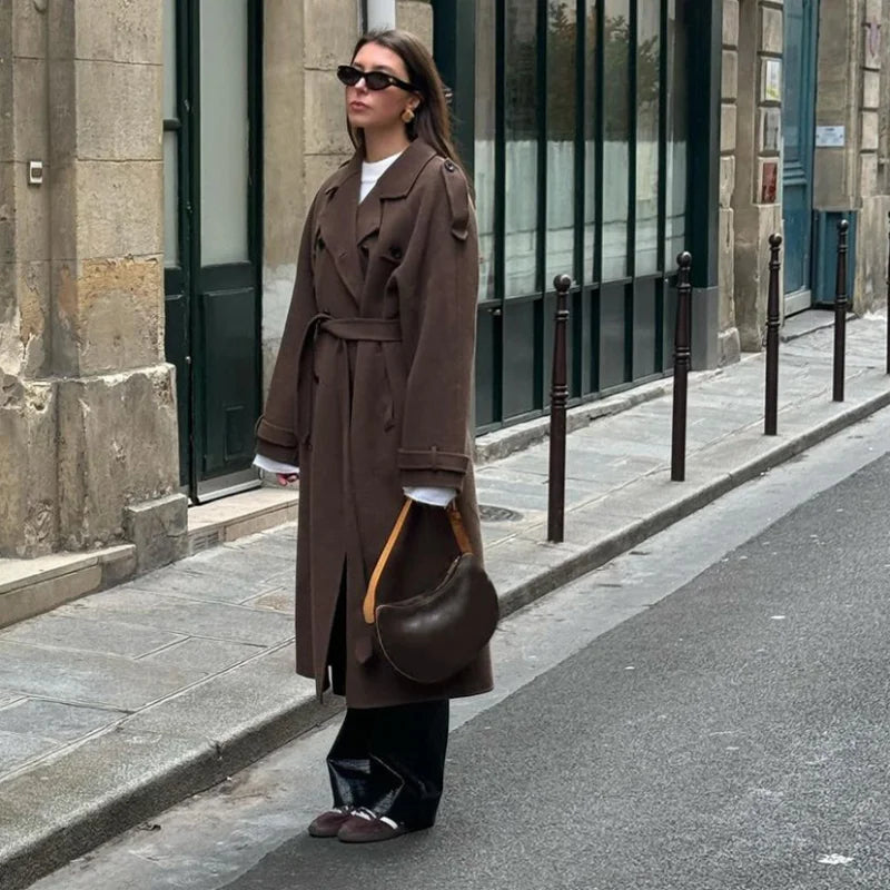 Dames Trenchcoat van Luxe Wol met Ceintuur en Double Breasted Sluiting 3