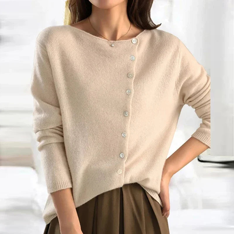 Dames Cardigan Trui met Elegante Knopen en Comfortabele Pasvorm Crème