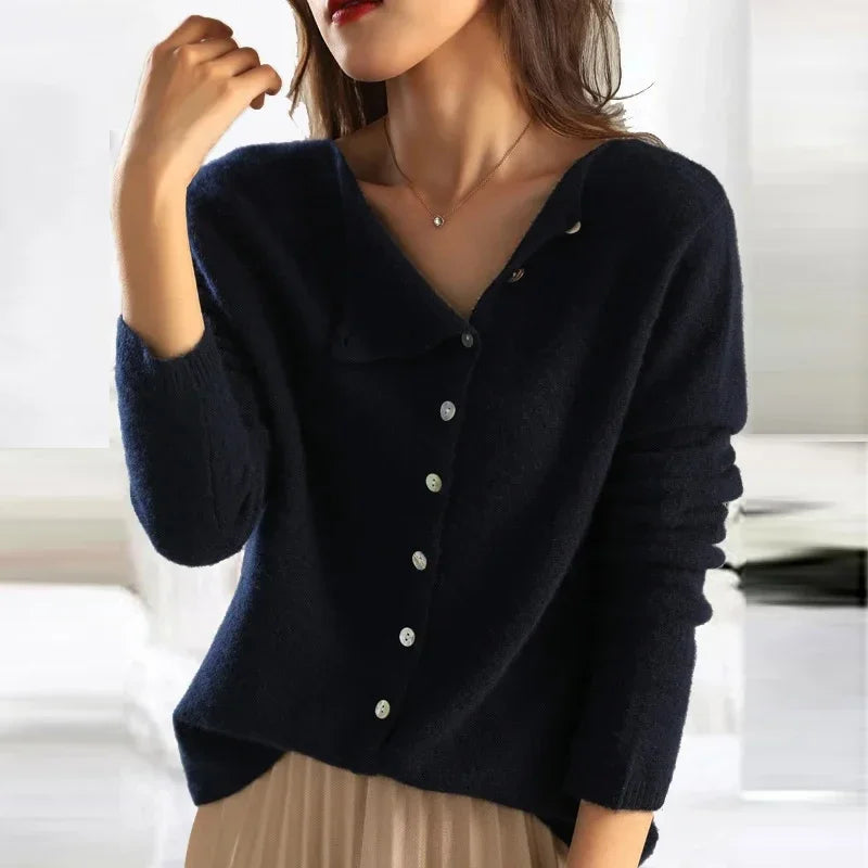 Navneet Cardigan dames V-hals lange mouwen licht gebreid vest kort geribbelde top met split herfst Y2K, Zwart geribbeld, XS