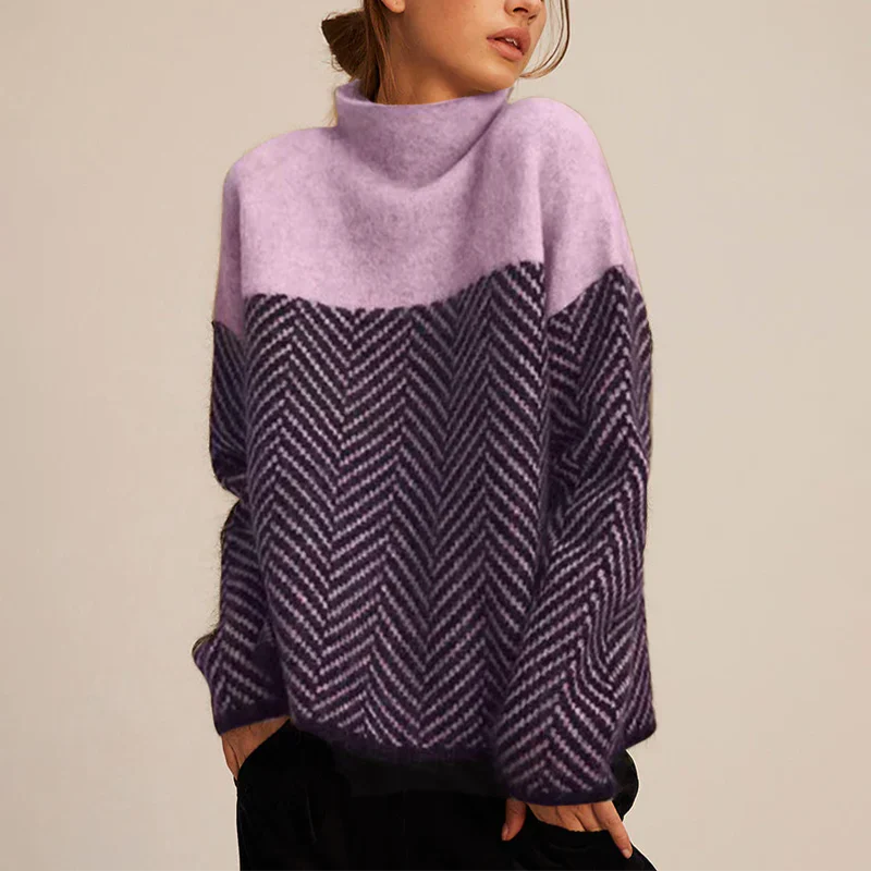 Dames Trui met Kleurblokpatroon en Visgraatmotief voor Comfort en Stijl 4