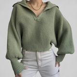 Dames Gebreide Cropped Trui met Kraag