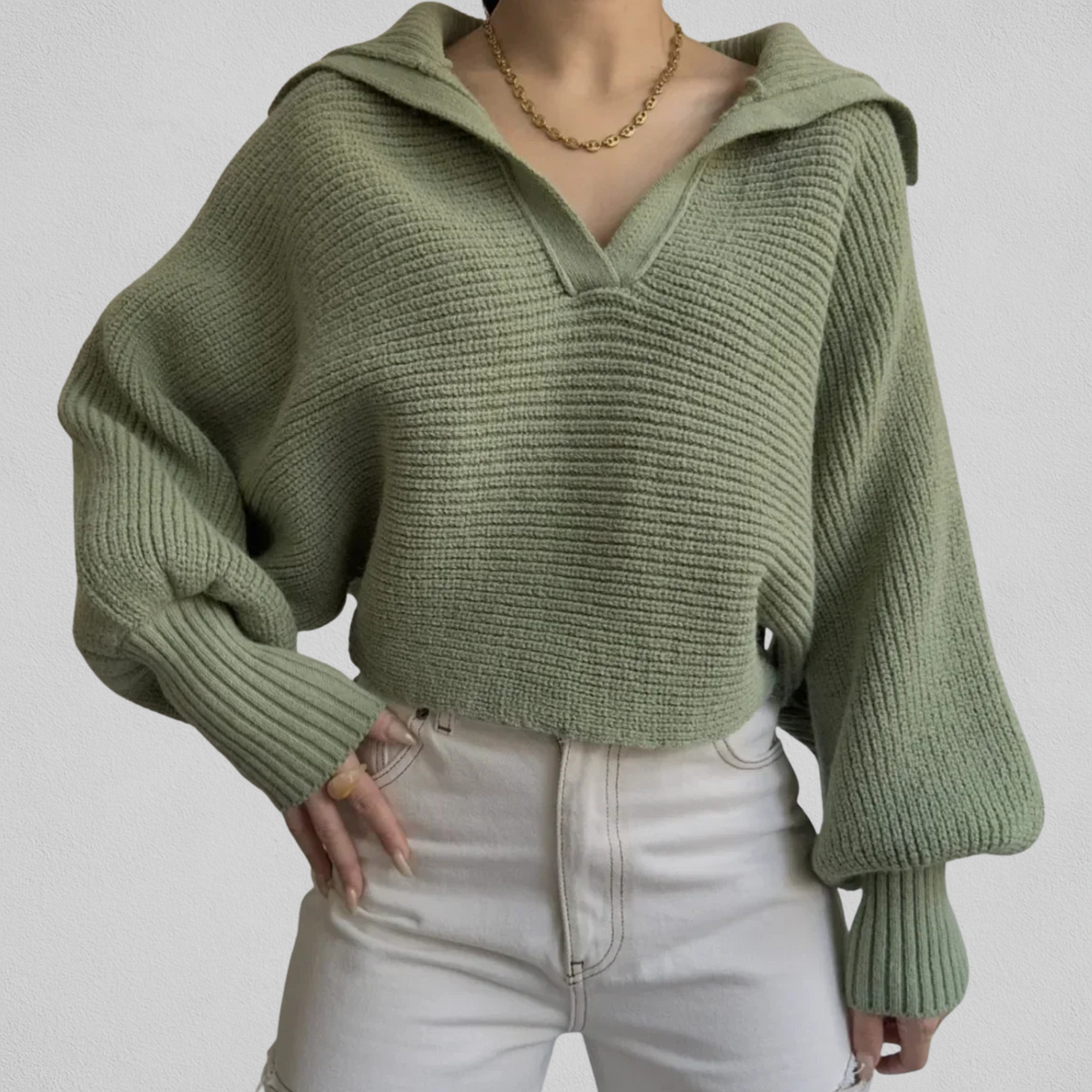 Dames Gebreide Cropped Trui met Kraag